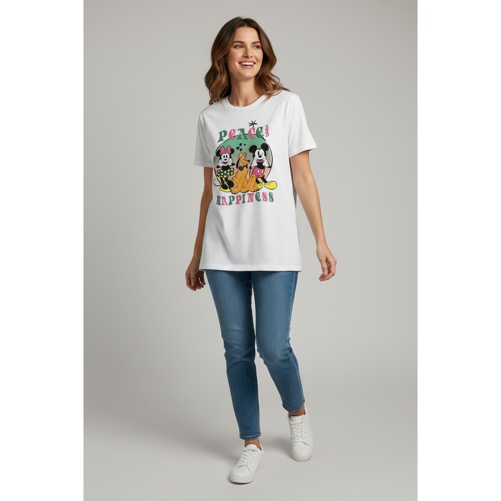 Women's Size Large Disney Mickey Mouse‎ Minnie Pluto Peace Happiness Graphic B12